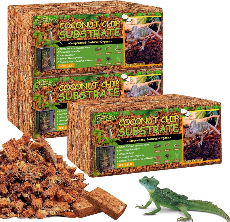 Riare 6 Pack Natural Coconut Chip Substrate for Reptiles- Compressed Coconut Husk Reptiles Bedding, Coco Husk Chip Terrarium Substrate for Snakes, Tortoises, Ball Python, Frogs, Bearded Dragon, Lizard - Image 1